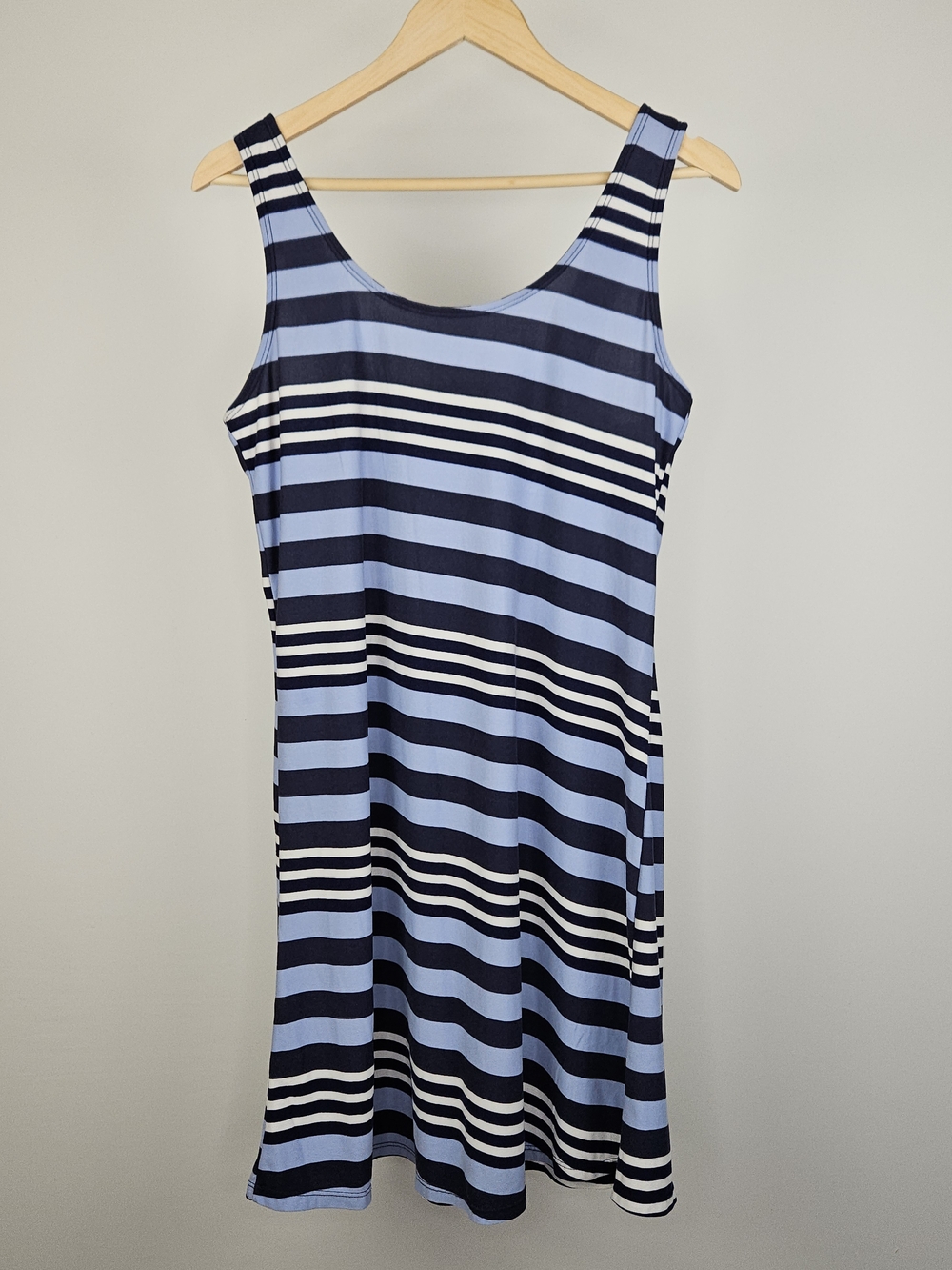 BB Collection Blue Navy Striped Tank Dress Medium Sleeveless A Line Casual